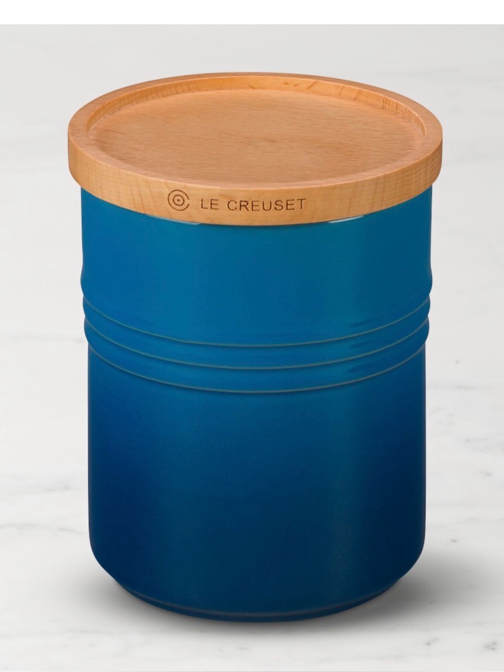 Le Creuset 2.5Q Stoneware Canister with Wood Lid - Marseille Blue - Picture 2 of 5